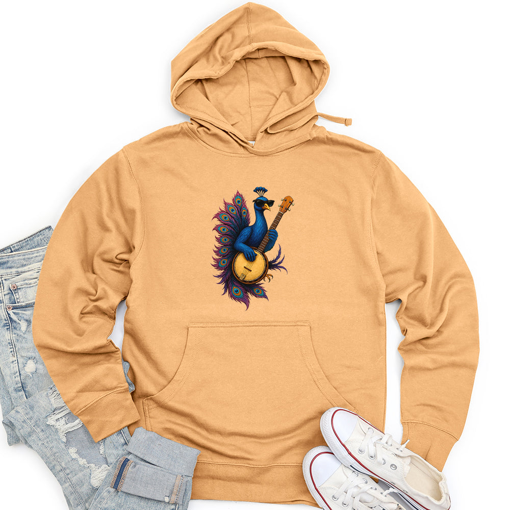 Peacock Rockstar With Banjo Unisex Midweight Hoodie