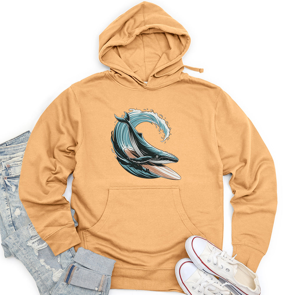 Whale Surfing on a Surfboard Unisex midweight hoodie