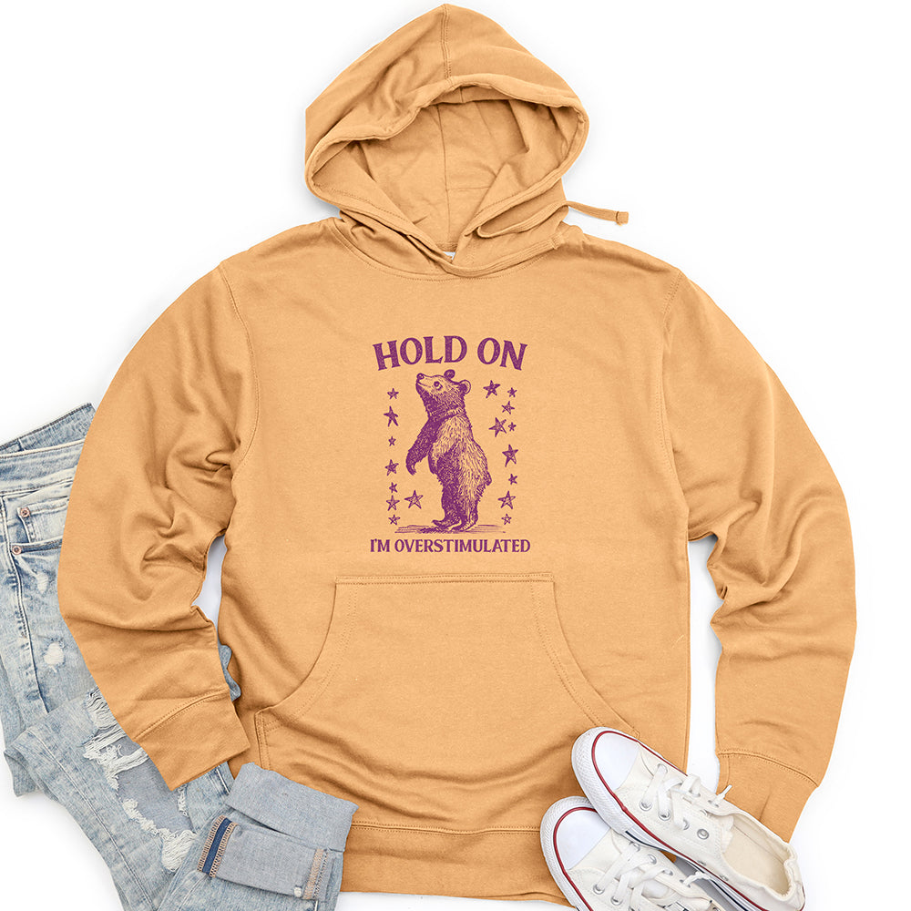 Hold On I'm Overstimulated Bear Unisex Midweight Hoodie