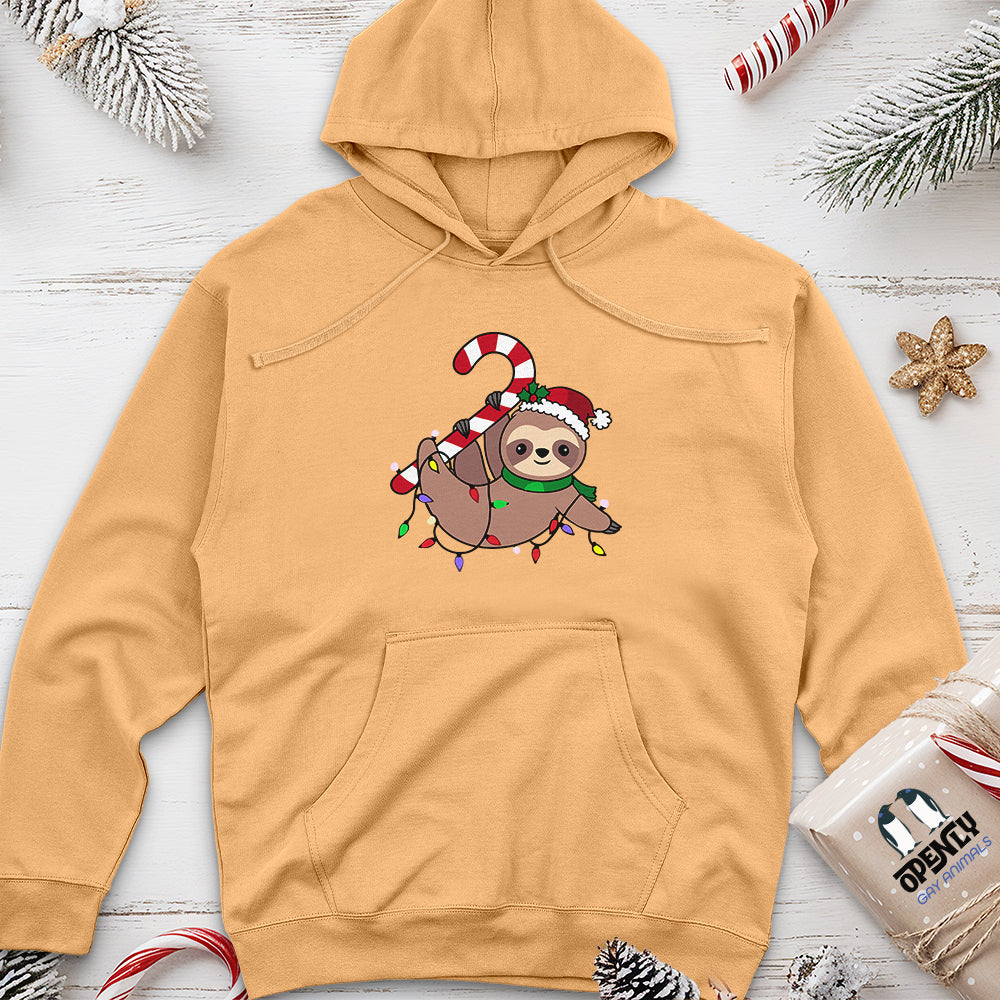 Sloth Santa Hat Candy Cane Unisex Midweight Hoodie