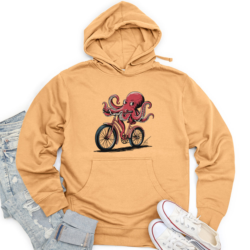 Octopus Riding Bicycle Unisex Midweight Hoodie