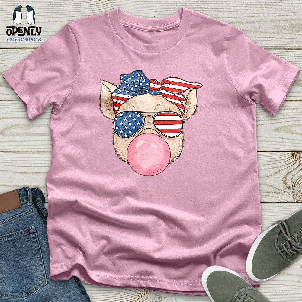Patriotic Pig Blowing Bubble Gum Unisex T-Shirt