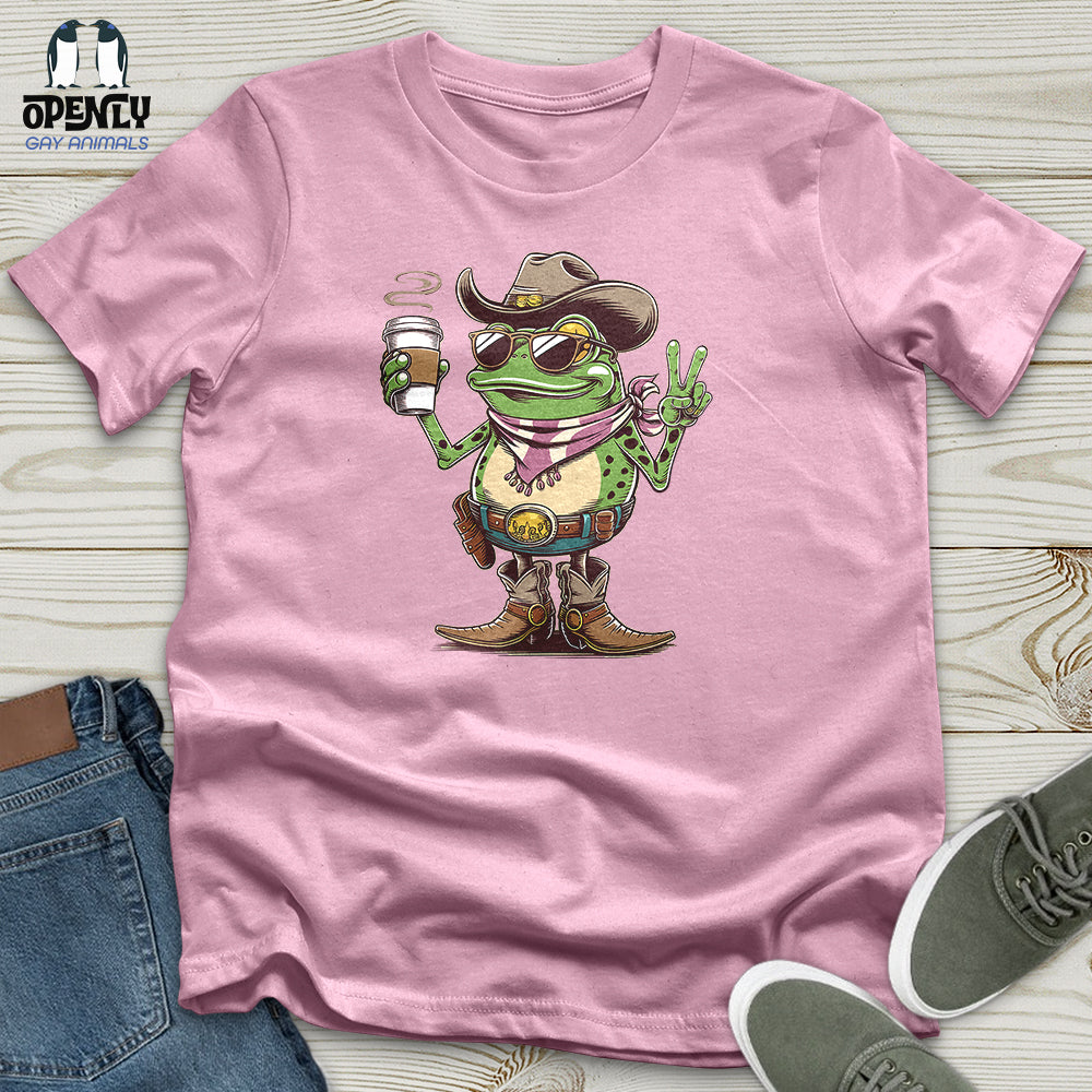 A Cowboy Frog Holding a Coffee Cup Unisex T-Shirt