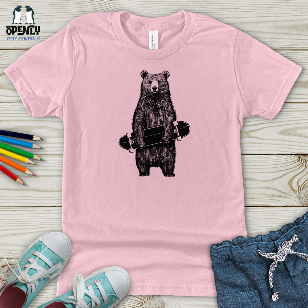 Bear Holding a Skateboard Youth T-Shirt