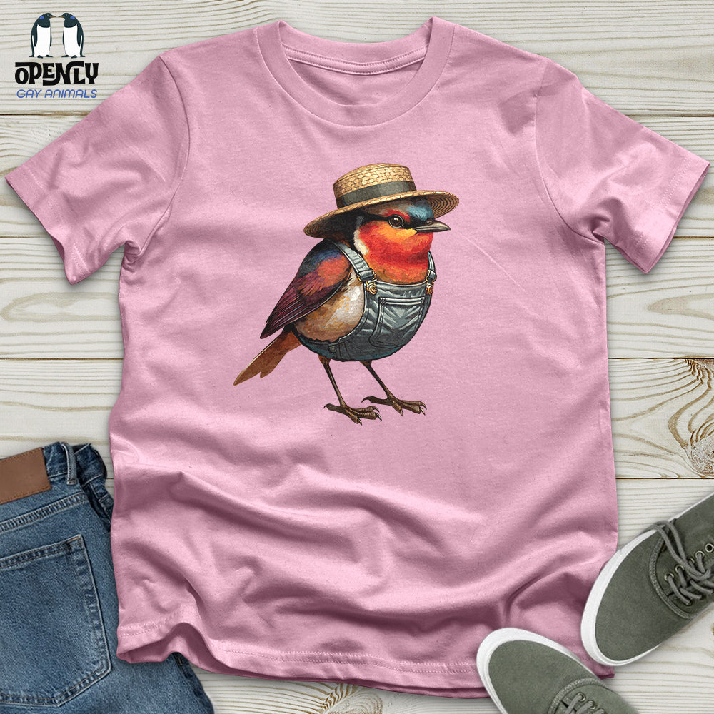 Robin Bird With a Straw Hat Unisex T-Shirt