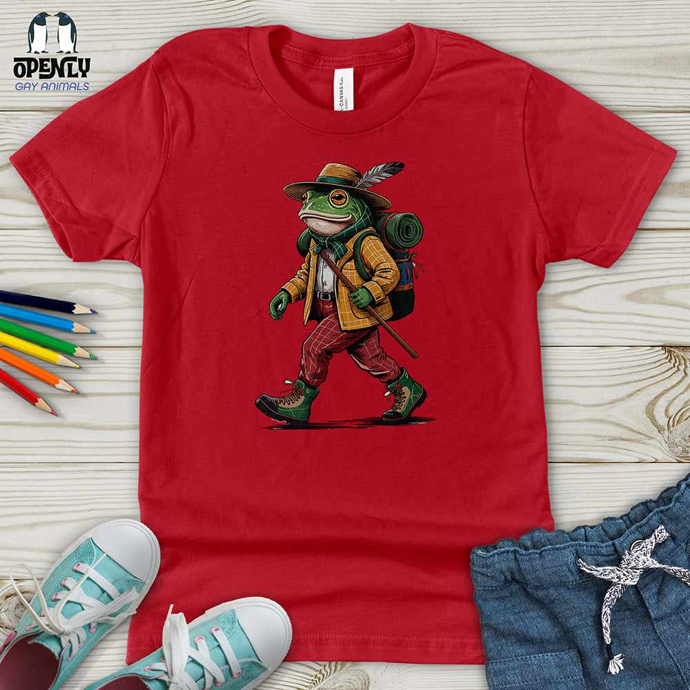 Green Frog Hiker Ready for Adventure Youth T-Shirt