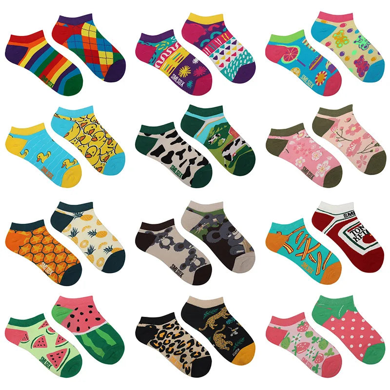 1 Pair Colorful Ankle Socks - Cartoon Animal & Plant Designs - Low-Cut Cotton Sports Socks for Men & Women