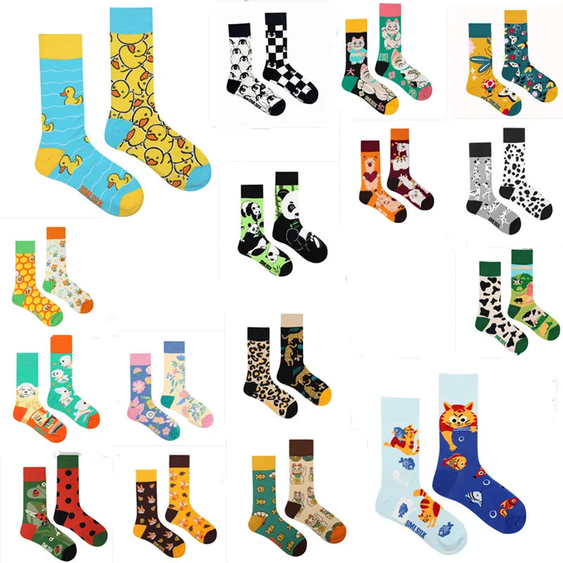 1 Pair Colorful Unisex Socks - Cat, Dog, Koala, & Cow Designs - Cotton Comfort for All Seasons & Perfect Birthday Gifts