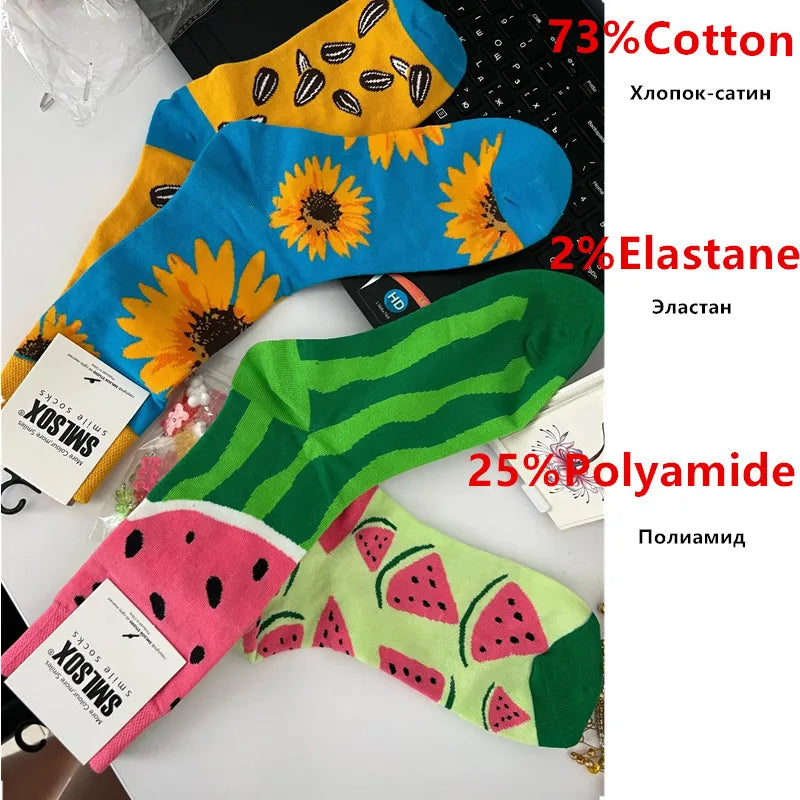 1 Pair Colorful Unisex Socks - Floral, Fruit & Candy Designs - Perfect for Daily Wear & Gift-Giving