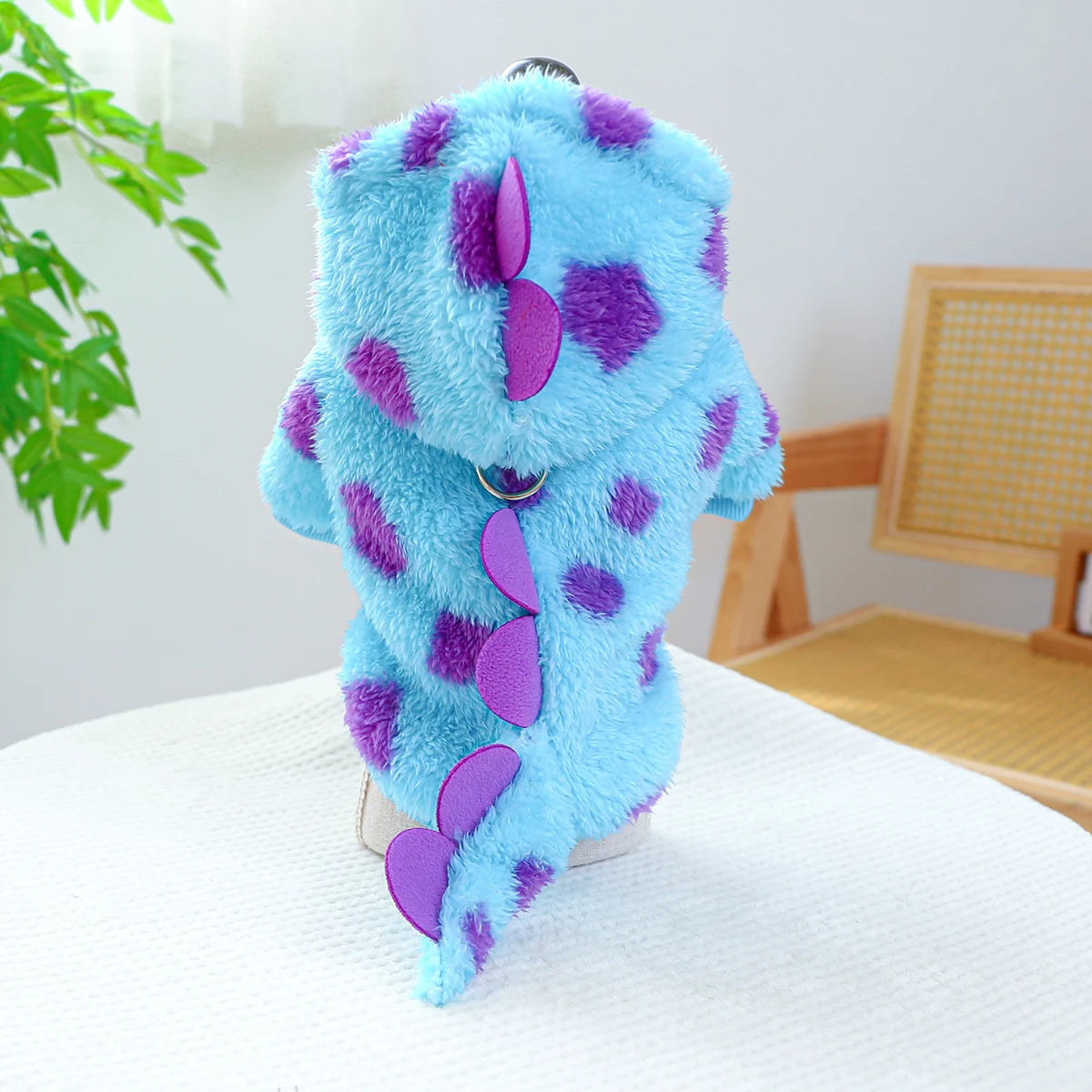 Hooded Blue Dinosaur Dog Coat