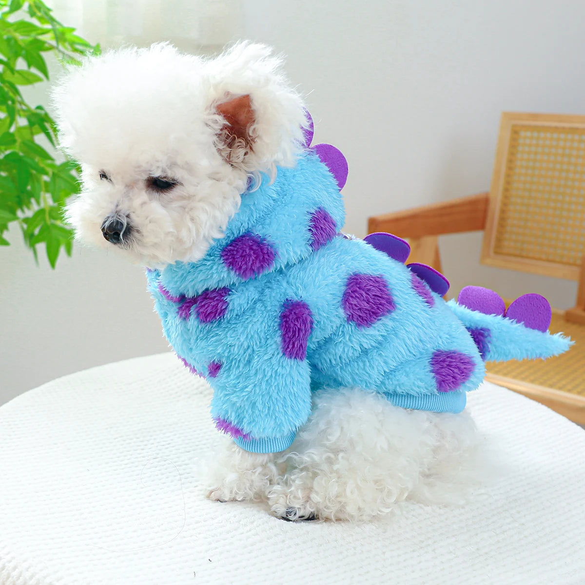 Hooded Blue Dinosaur Dog Coat