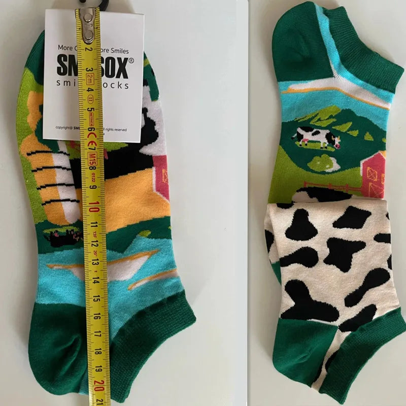 1 Pair Colorful Ankle Socks - Cartoon Animal & Plant Designs - Low-Cut Cotton Sports Socks for Men & Women