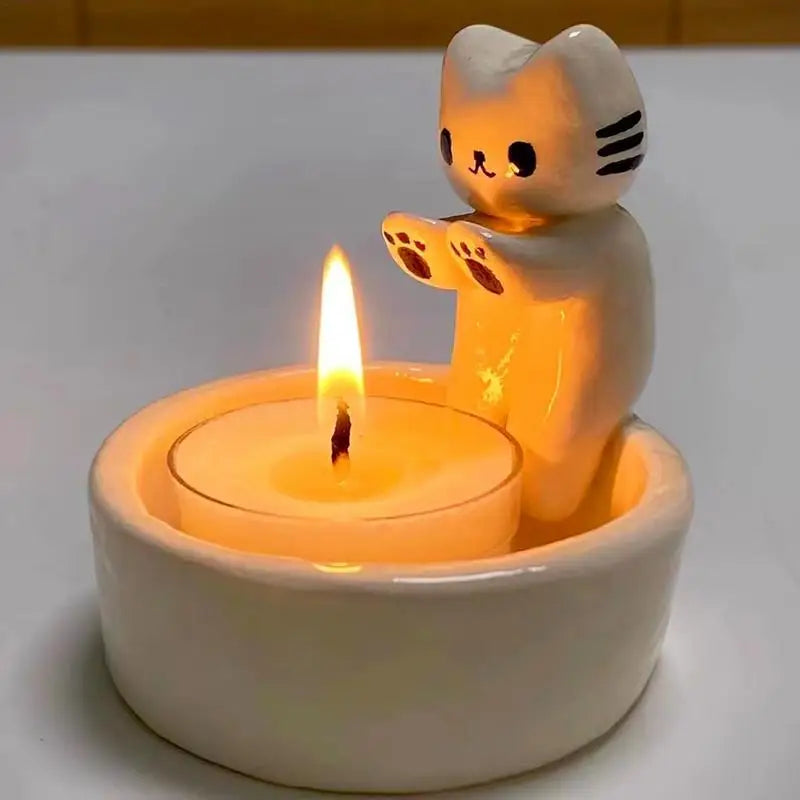 Kitten Candle Holder Warming Its Paws