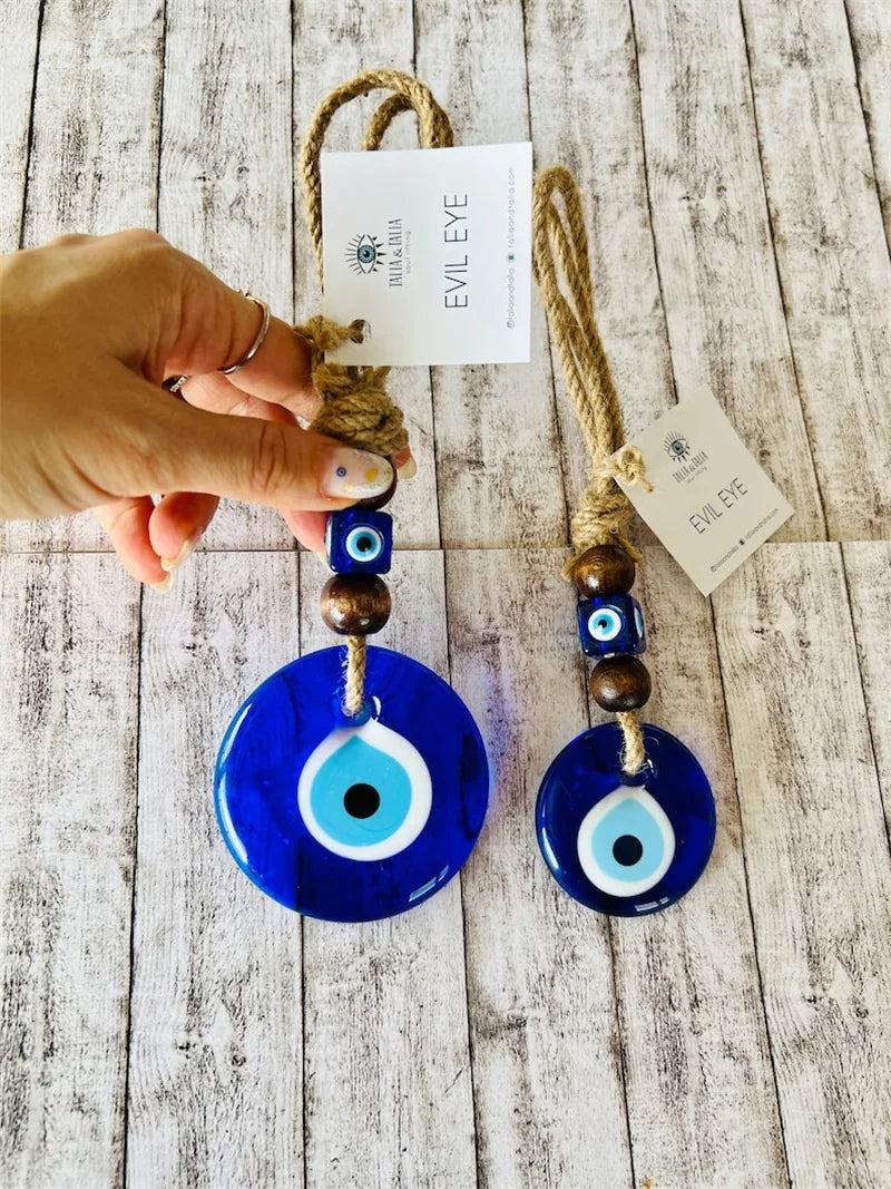 Glass Blue Eye Hanging Decorations with Handcrafted Turkish Evil Eye Pendant for Home Deocr Living Room Bedroom Wall Decoraton