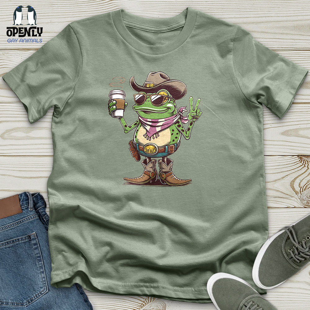 A Cowboy Frog Holding a Coffee Cup Unisex T-Shirt