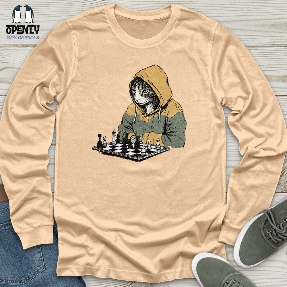 Cat Playing Chess Unisex Long Sleeve Tee