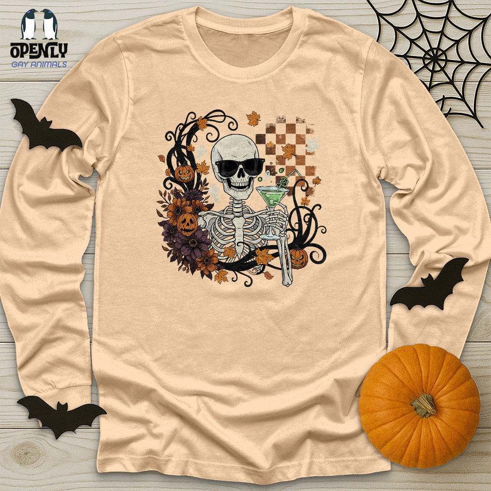 Skeleton Drink Wine Unisex Long Sleeve Tee