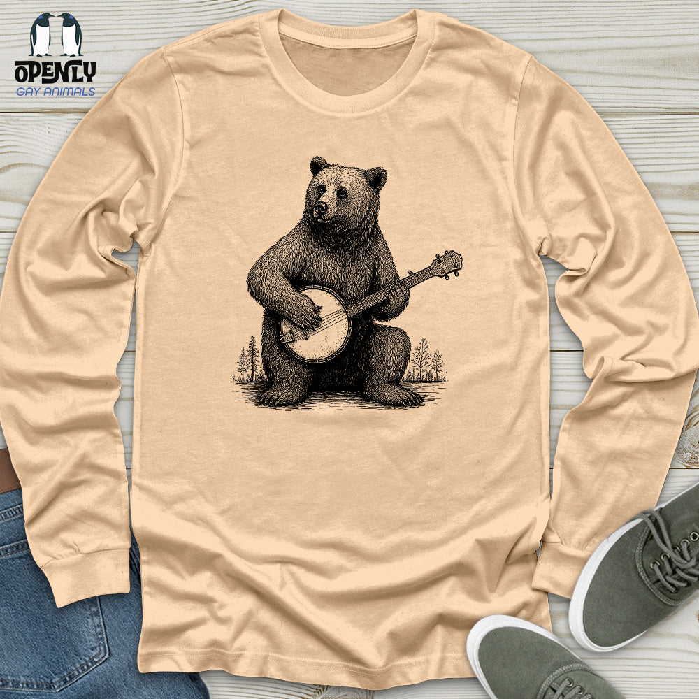 Bear Playing Banjo Unisex Long Sleeve Tee
