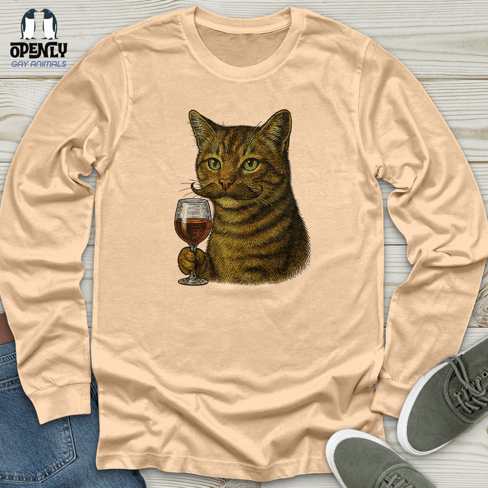 Cat With Wine Glass Unisex Long Sleeve Tee
