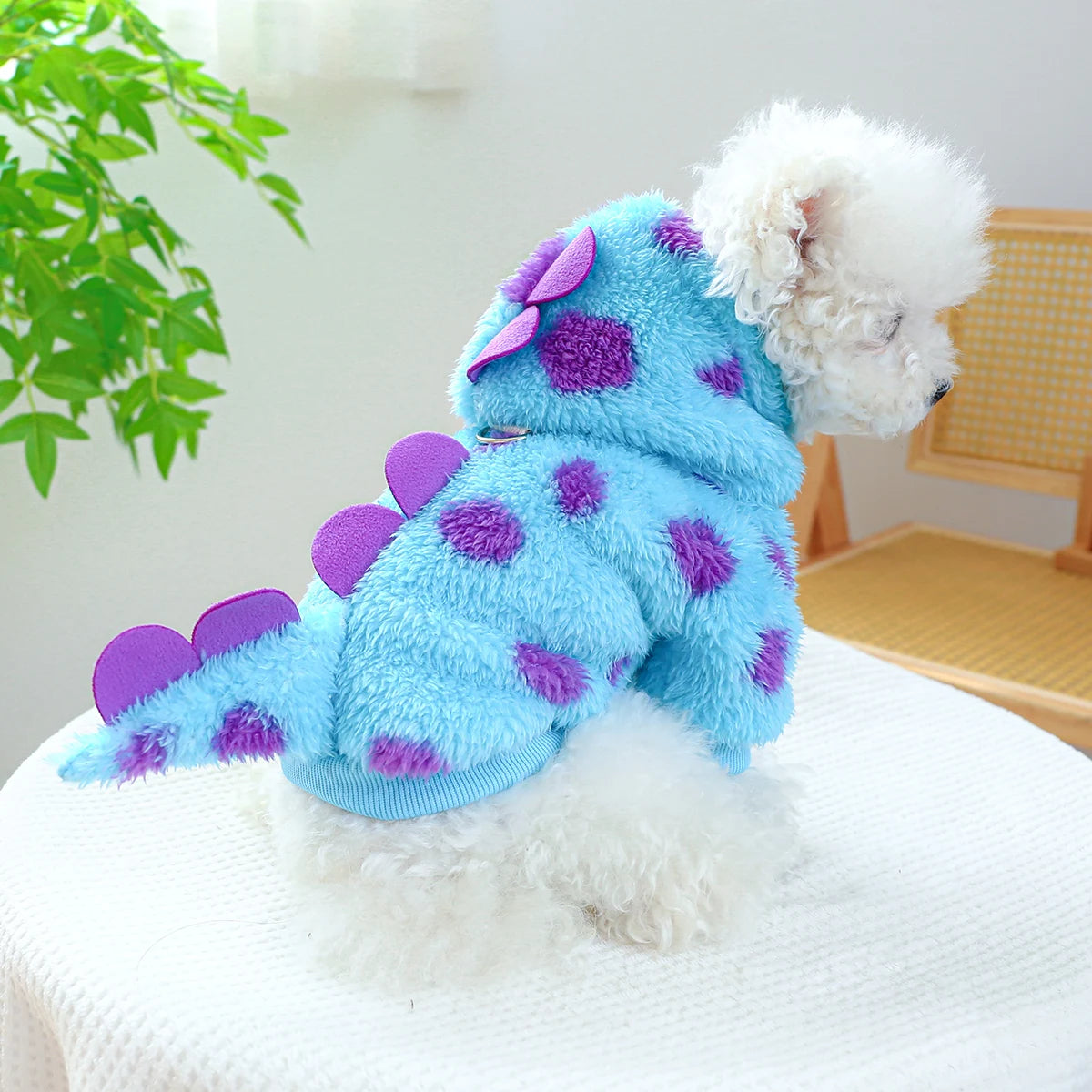 Hooded Blue Dinosaur Dog Coat