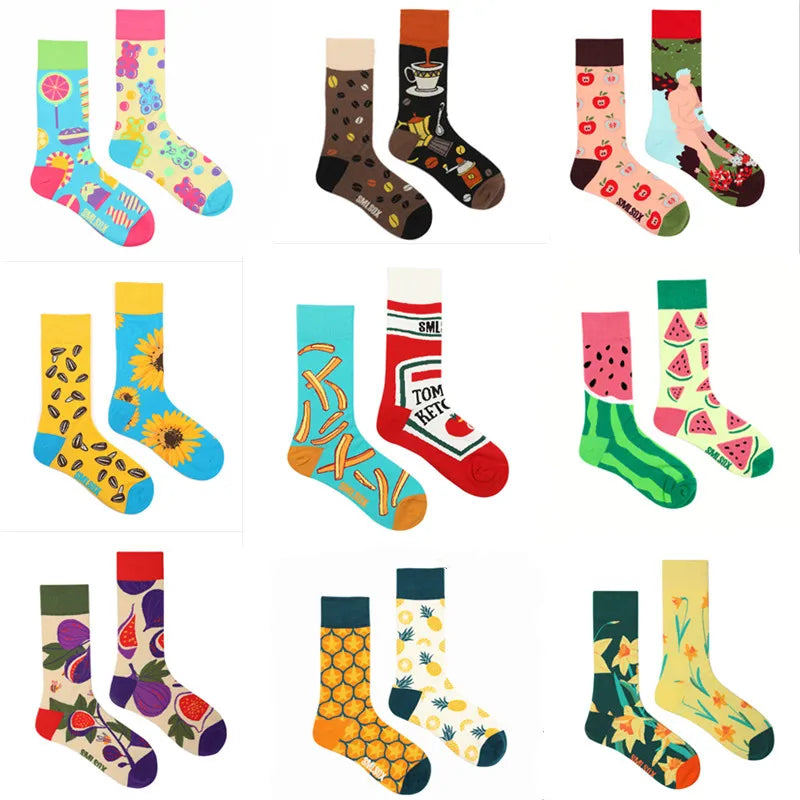 1 Pair Colorful Unisex Socks - Floral, Fruit & Candy Designs - Perfect for Daily Wear & Gift-Giving