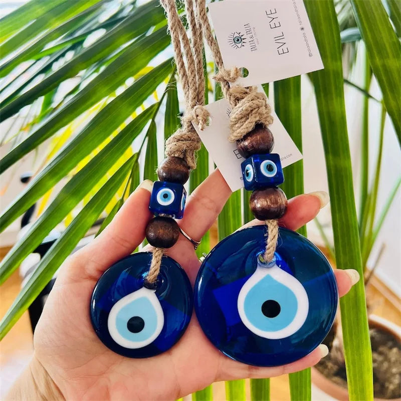 Glass Blue Eye Hanging Decorations with Handcrafted Turkish Evil Eye Pendant for Home Deocr Living Room Bedroom Wall Decoraton