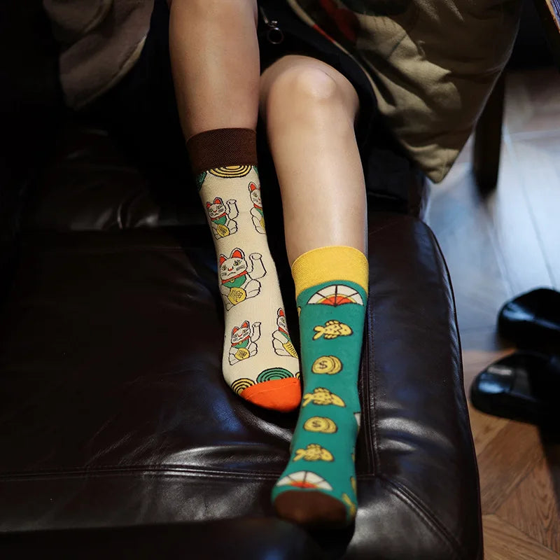 1 Pair Colorful Unisex Socks - Cat, Dog, Koala, & Cow Designs - Cotton Comfort for All Seasons & Perfect Birthday Gifts