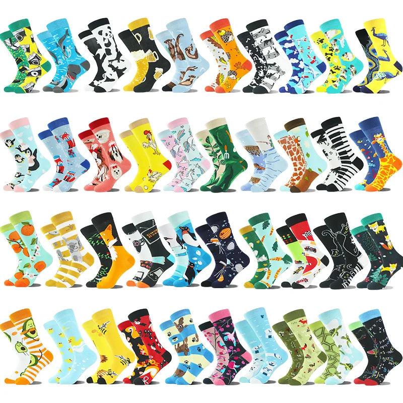 1 Pair Creative Cotton Socks for Men & Women - Trendy Cartoon Designs - Fun & Fashionable Big Size Daily Wear Socks