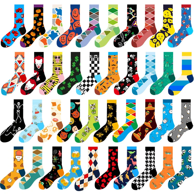 1 Pair Novelty Unisex Socks - Boxing, Dollar, Chess & Animal Designs - Fun Cartoon Cotton Streetwear in Big Sizes