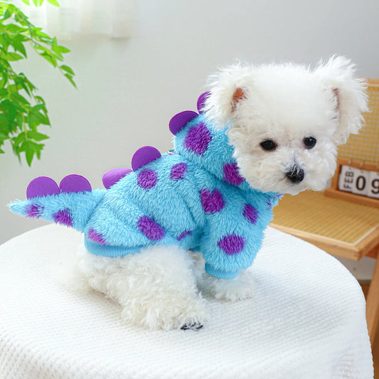 Hooded Blue Dinosaur Dog Coat