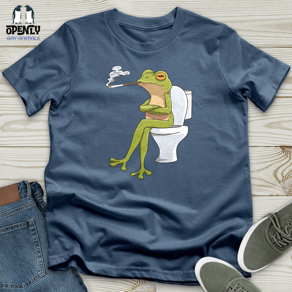 Frog Sitting on a White Toilet Unisex t-shirt