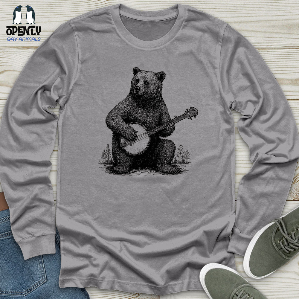 Bear Playing Banjo Unisex Long Sleeve Tee