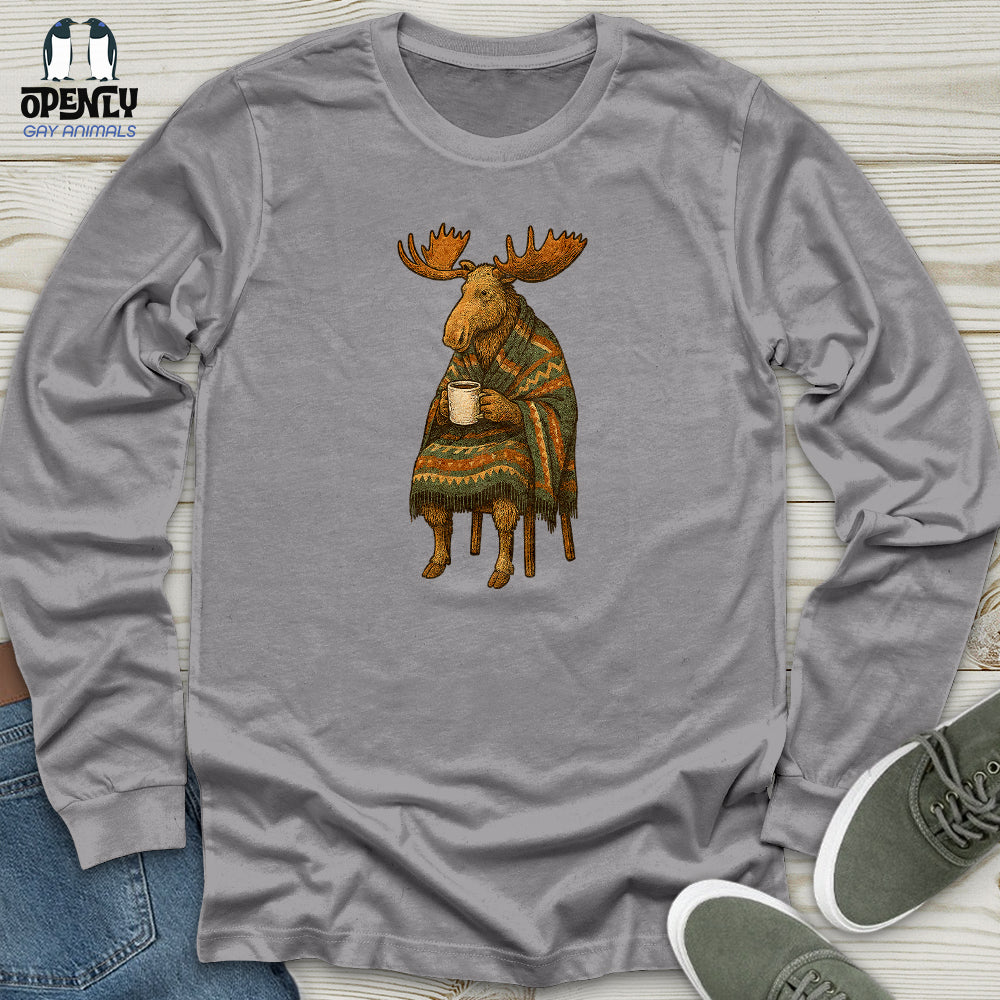 Moose Drinking Coffee Unisex Long Sleeve Tee
