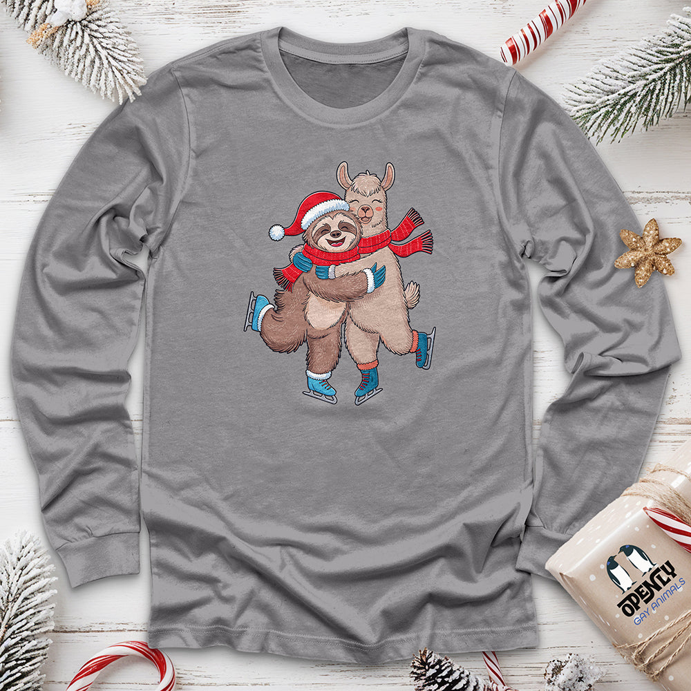 Sloth Hugging Llama Unisex Long Sleeve Tee