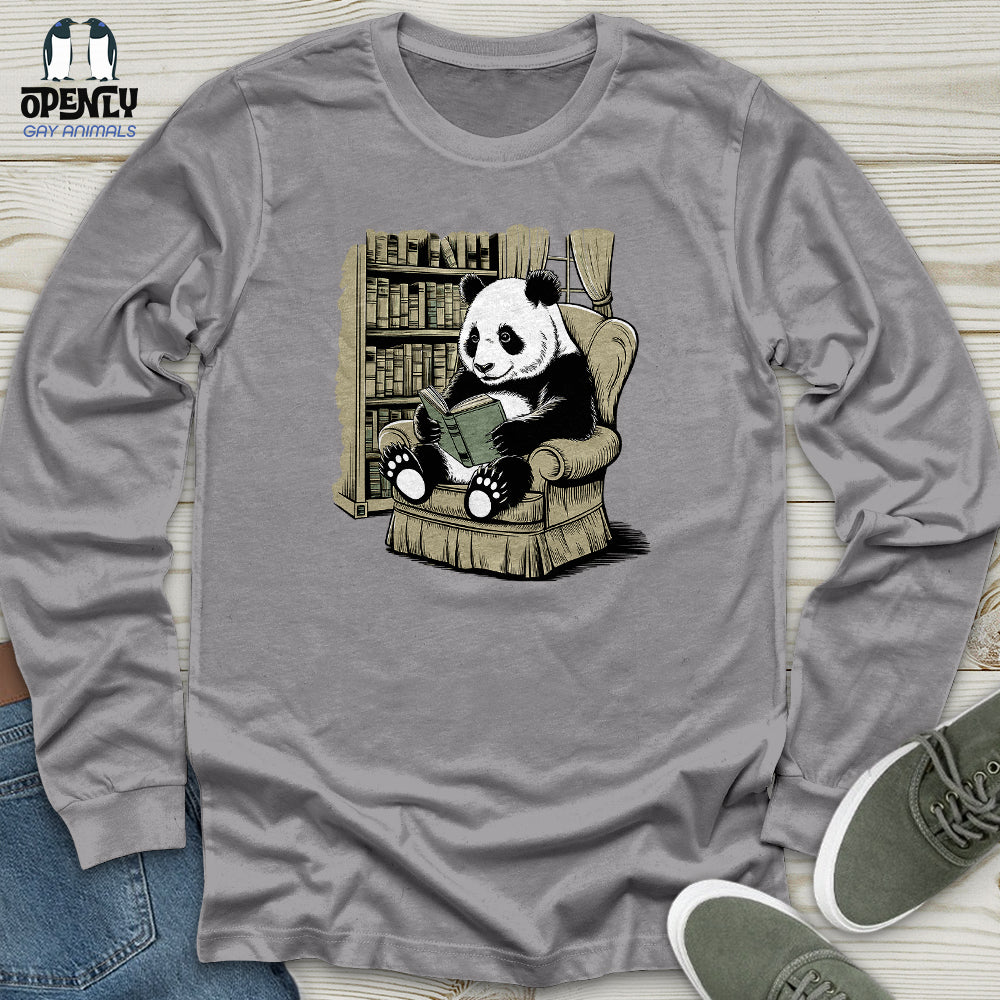 Panda Reading Book Unisex Long Sleeve Tee