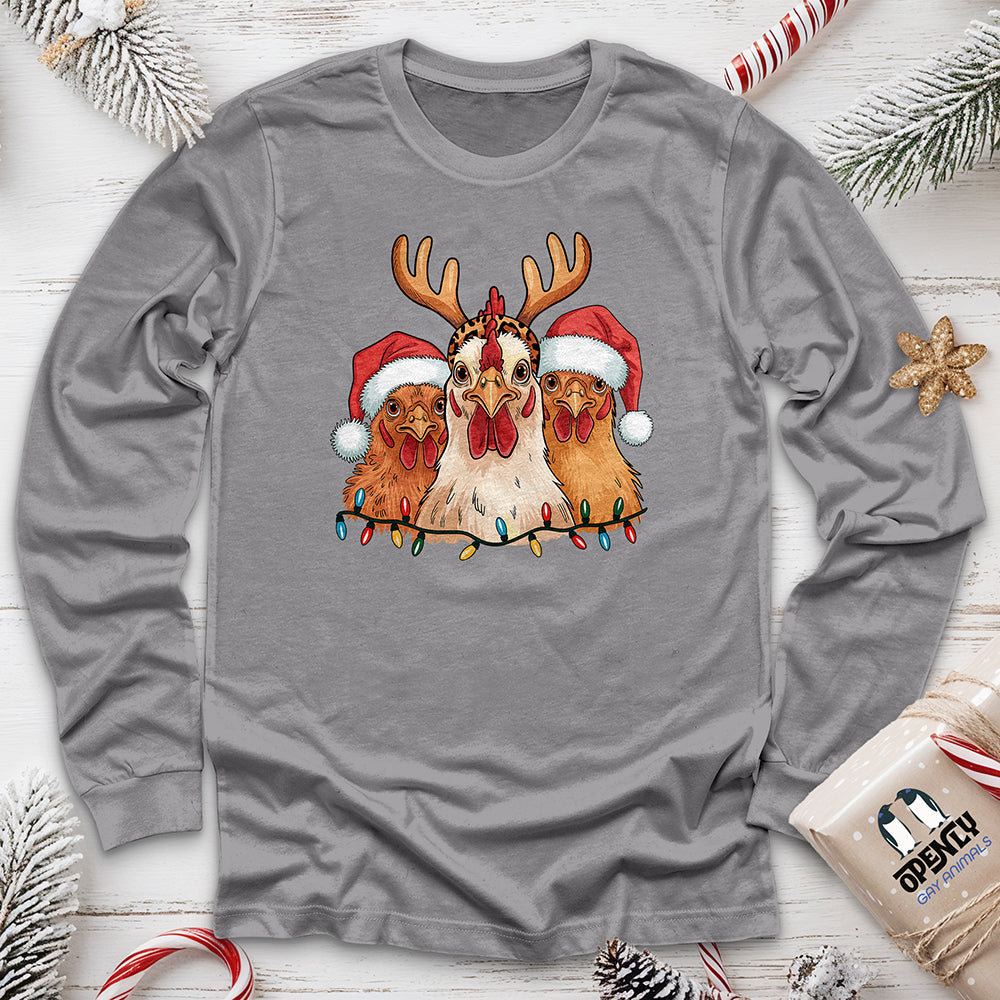 Christmas Chickens Unisex Long Sleeve Tee