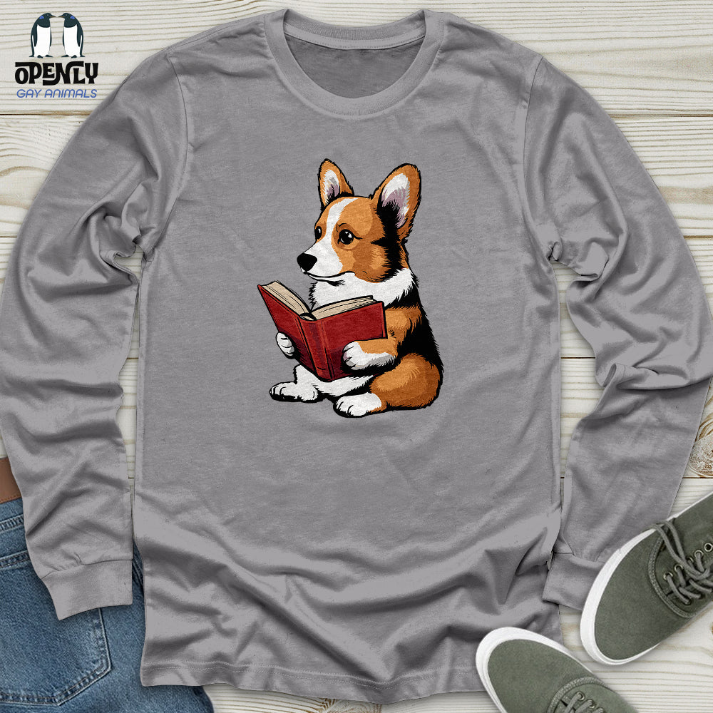 Corgi Reading Book Unisex Long Sleeve Tee