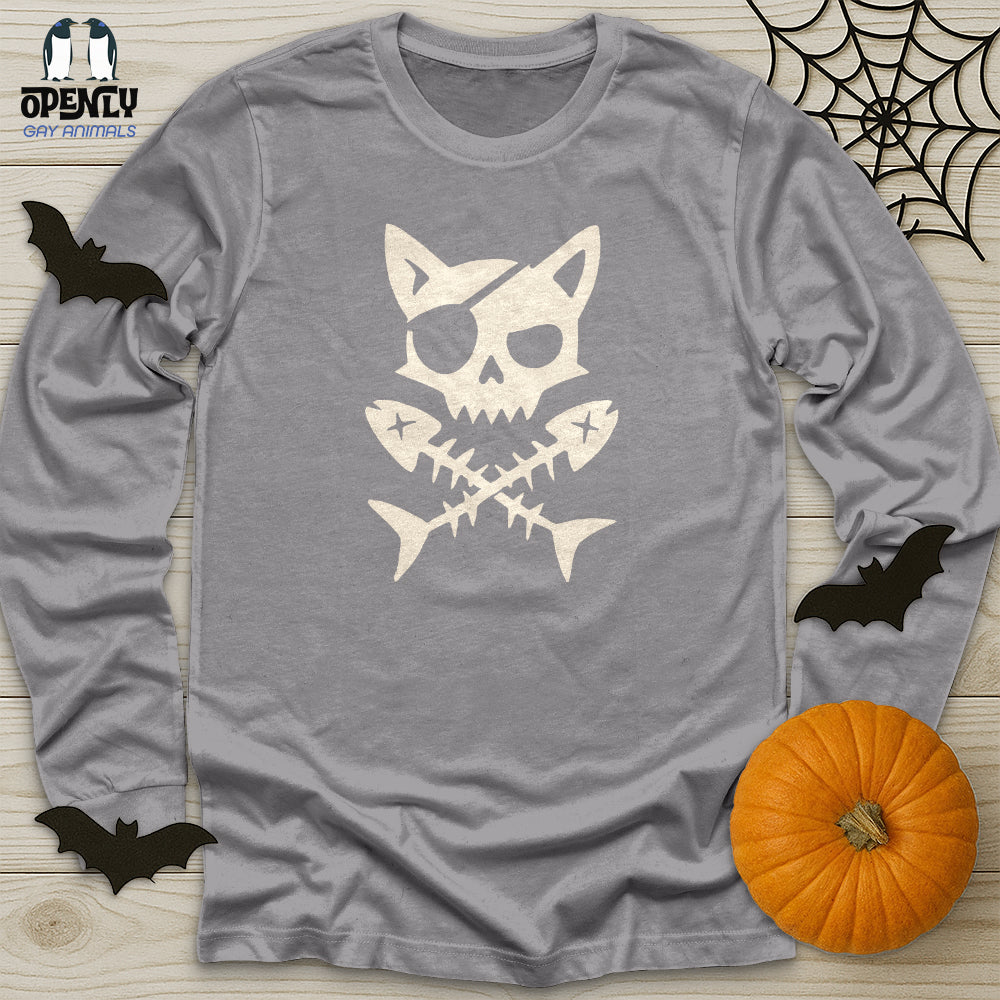 Pirate Cat and Fish Skull Unisex Long Sleeve Tee
