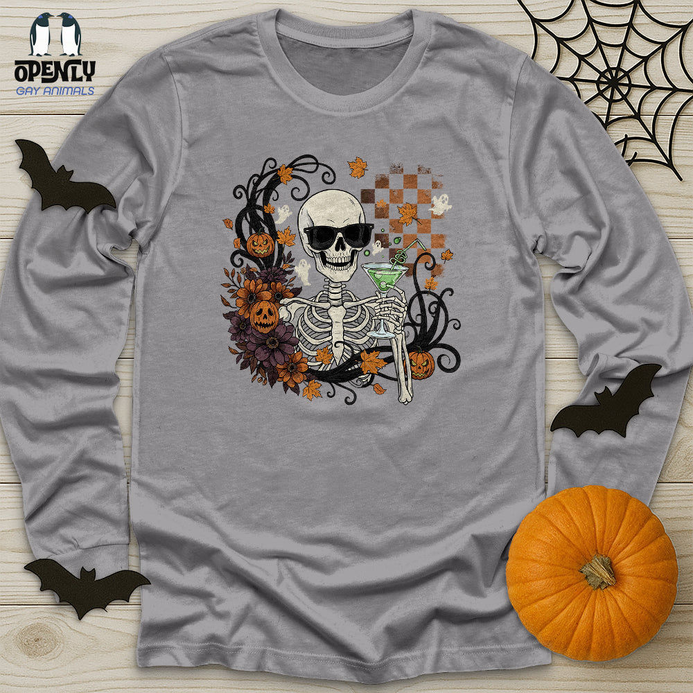 Skeleton Drink Wine Unisex Long Sleeve Tee
