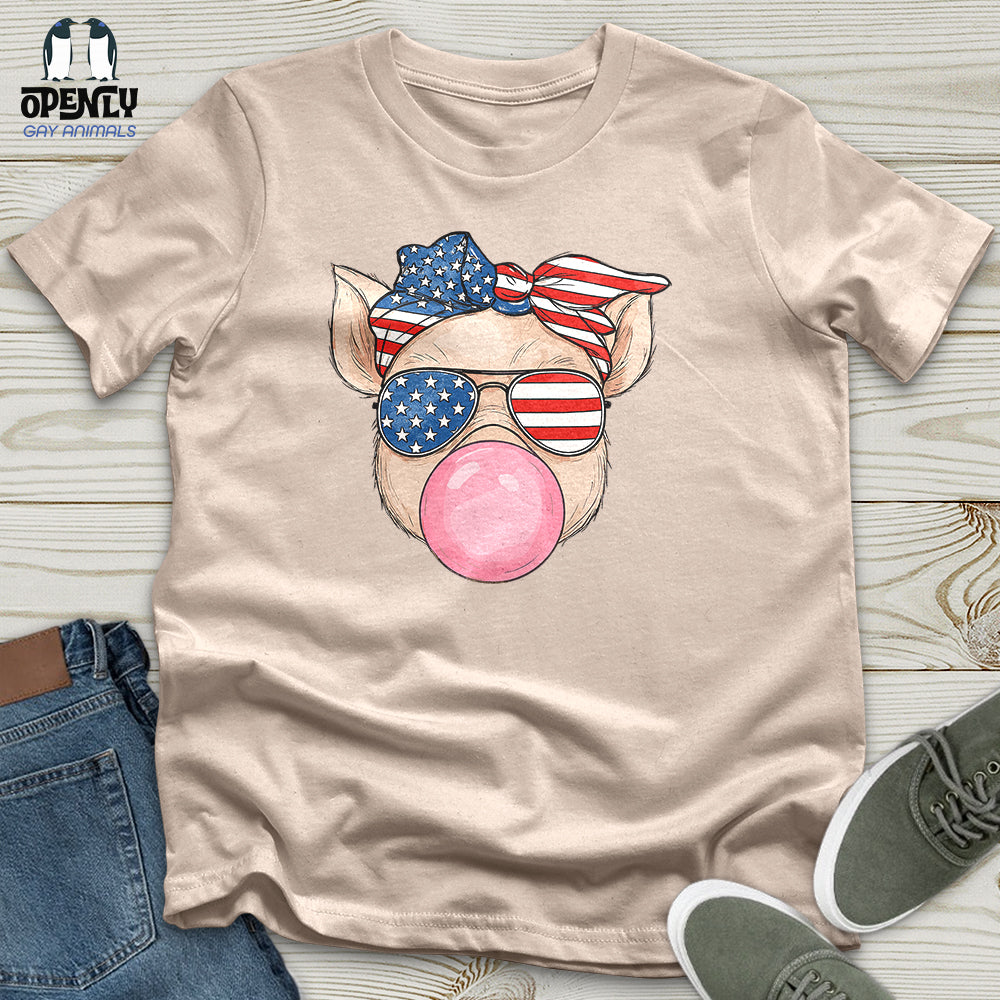 Patriotic Pig Blowing Bubble Gum Unisex T-Shirt