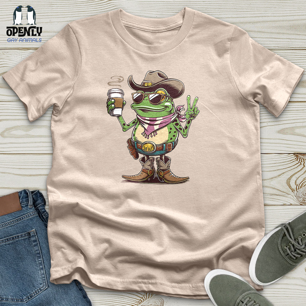 A Cowboy Frog Holding a Coffee Cup Unisex T-Shirt