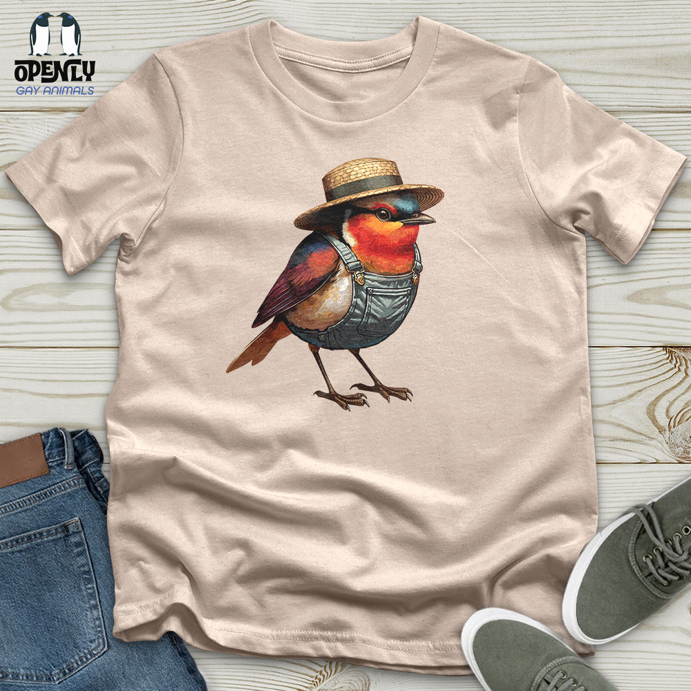 Robin Bird With a Straw Hat Unisex T-Shirt