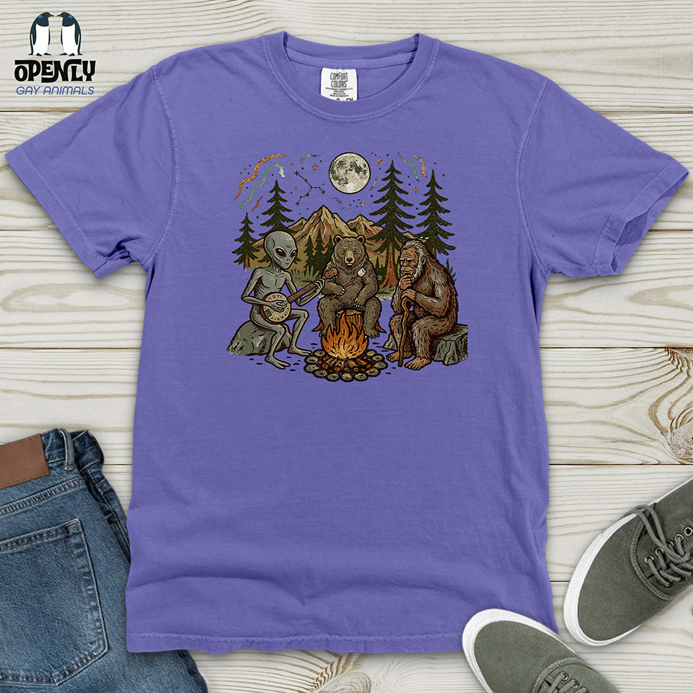 Bigfoot Alien Camping Heavy Cotton Comfort Colors Tee