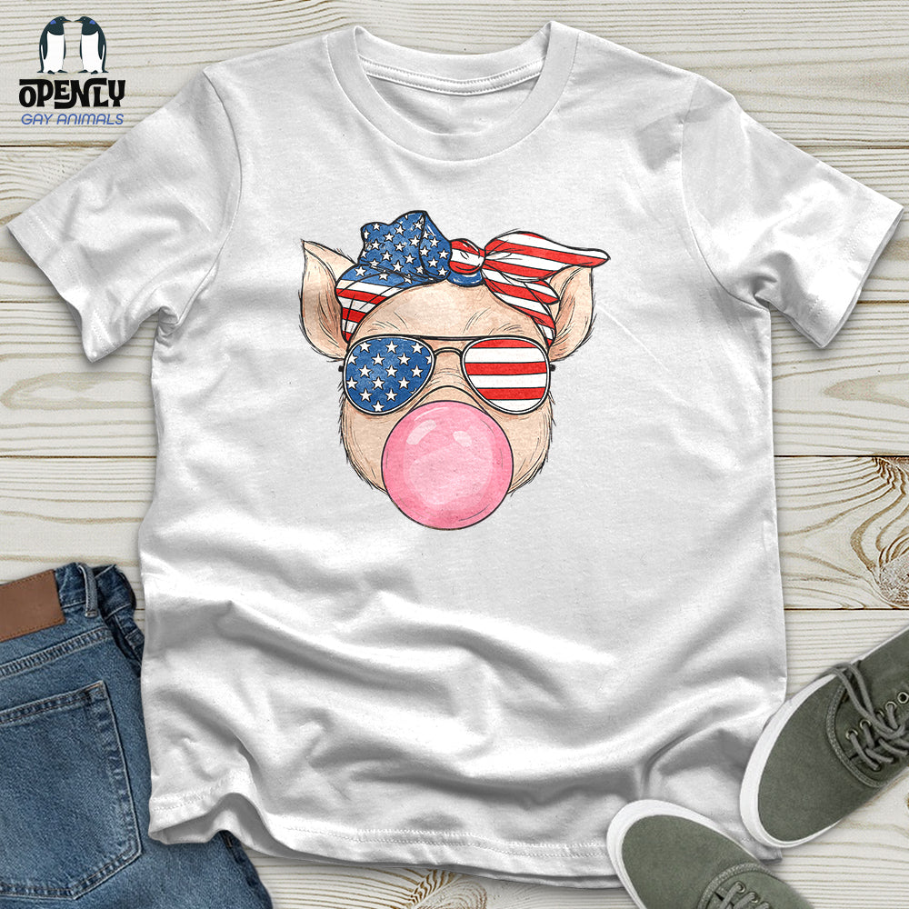 Patriotic Pig Blowing Bubble Gum Unisex T-Shirt