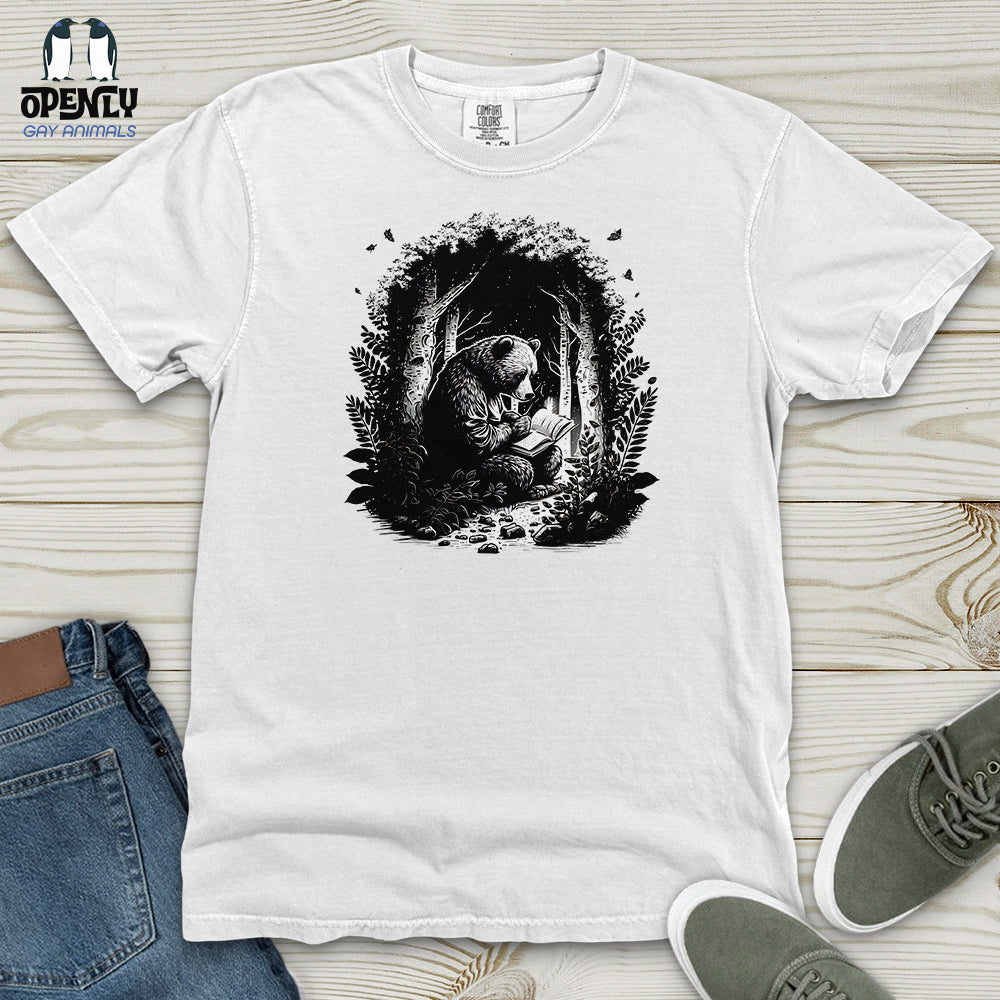 Bear Reading Book in Forest Heavy Cotton Comfort Colors Tee