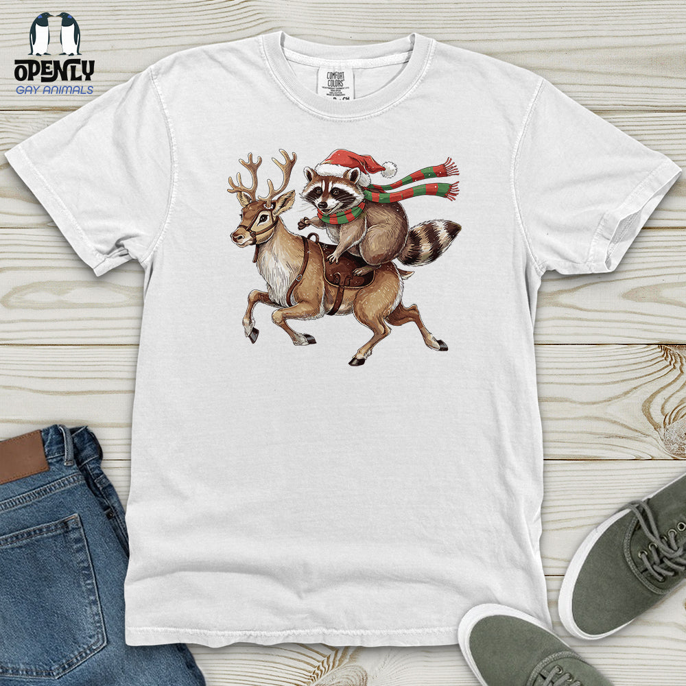 Raccoon Riding Reindeer Heavy Cotton Comfort Colors Tee