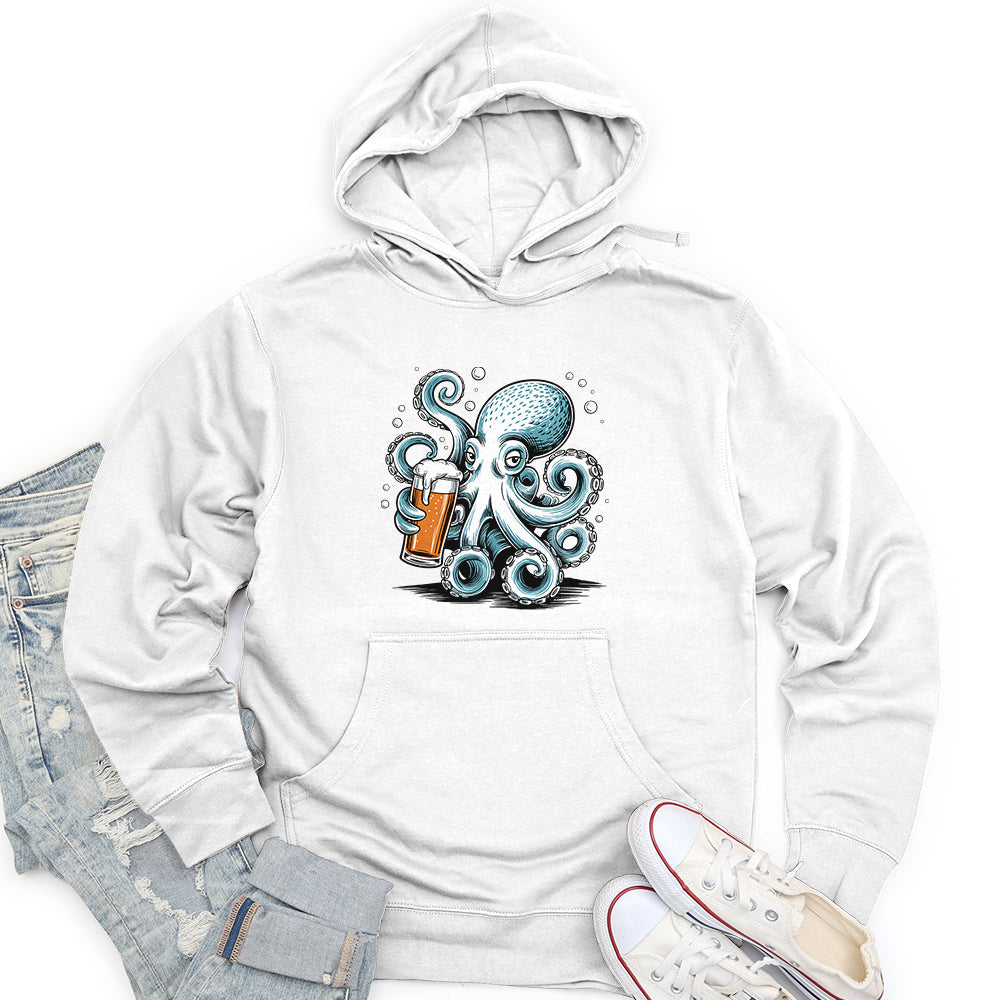 Octopus Holding Beer Glass Unisex Midweight Hoodie