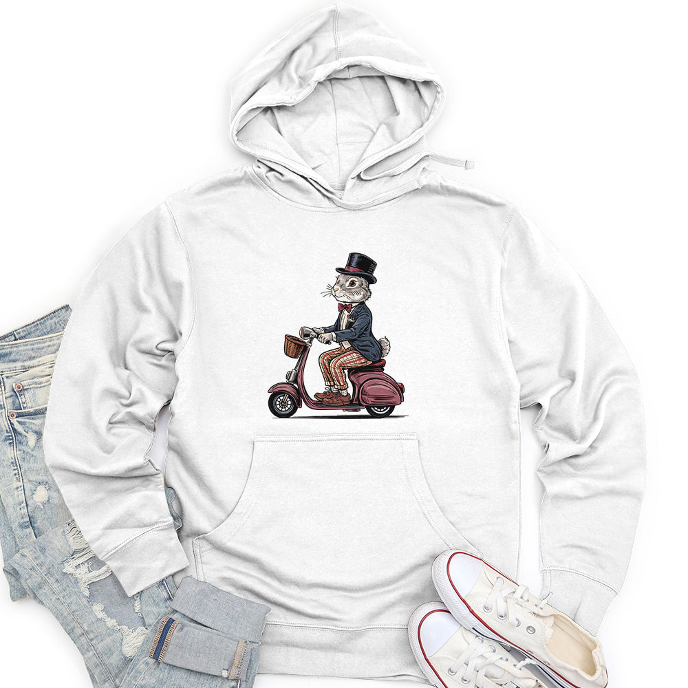 Rabbit Riding a Scooter Unisex Midweight Hoodie