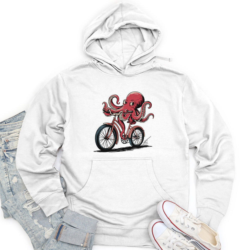 Octopus Riding Bicycle Unisex Midweight Hoodie