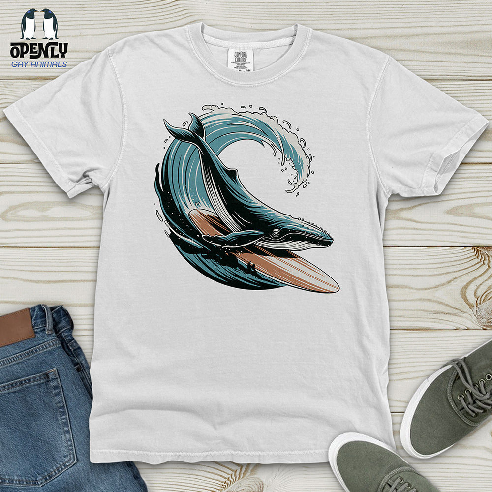 Whale Surfing on a Surfboard Heavy Cotton Comfort Colors Tee